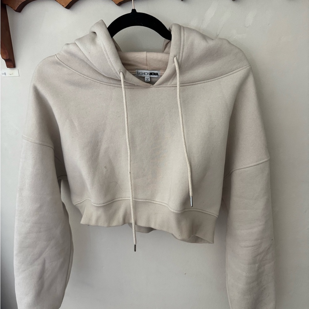 Fashion Nova Beige Cropped Hoodie